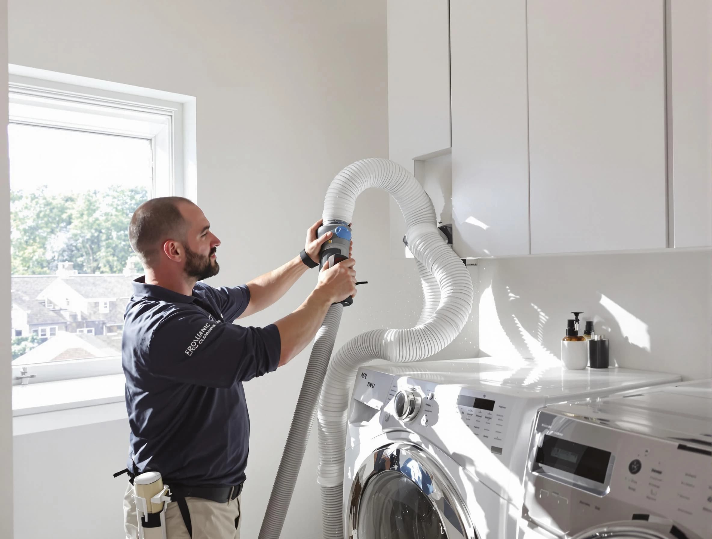 Certified Layton Dryer Vent Cleaning technician performing dryer vent cleaning in Layton