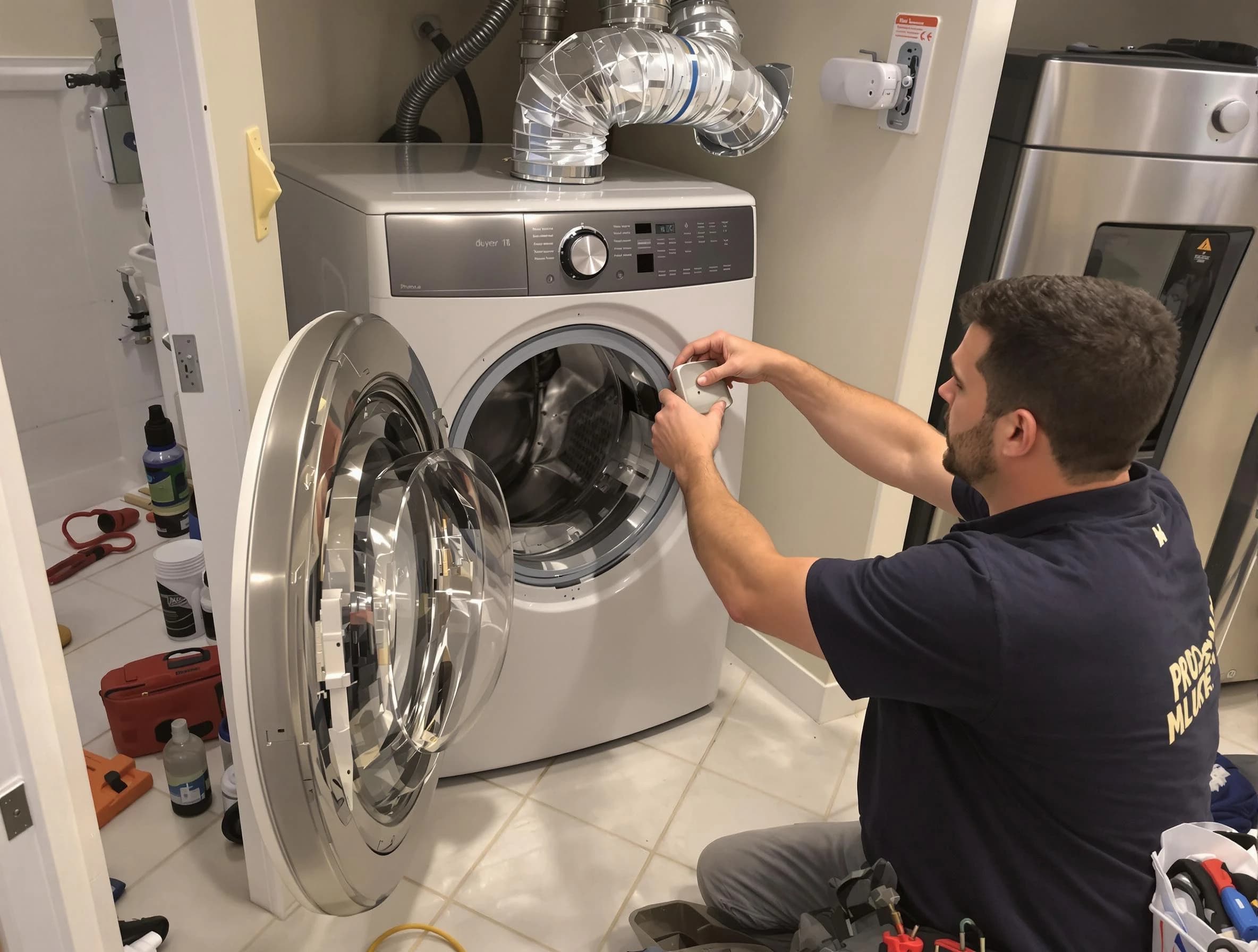 Layton Dryer Vent Cleaning technician performing precise dryer vent hose installation in Layton