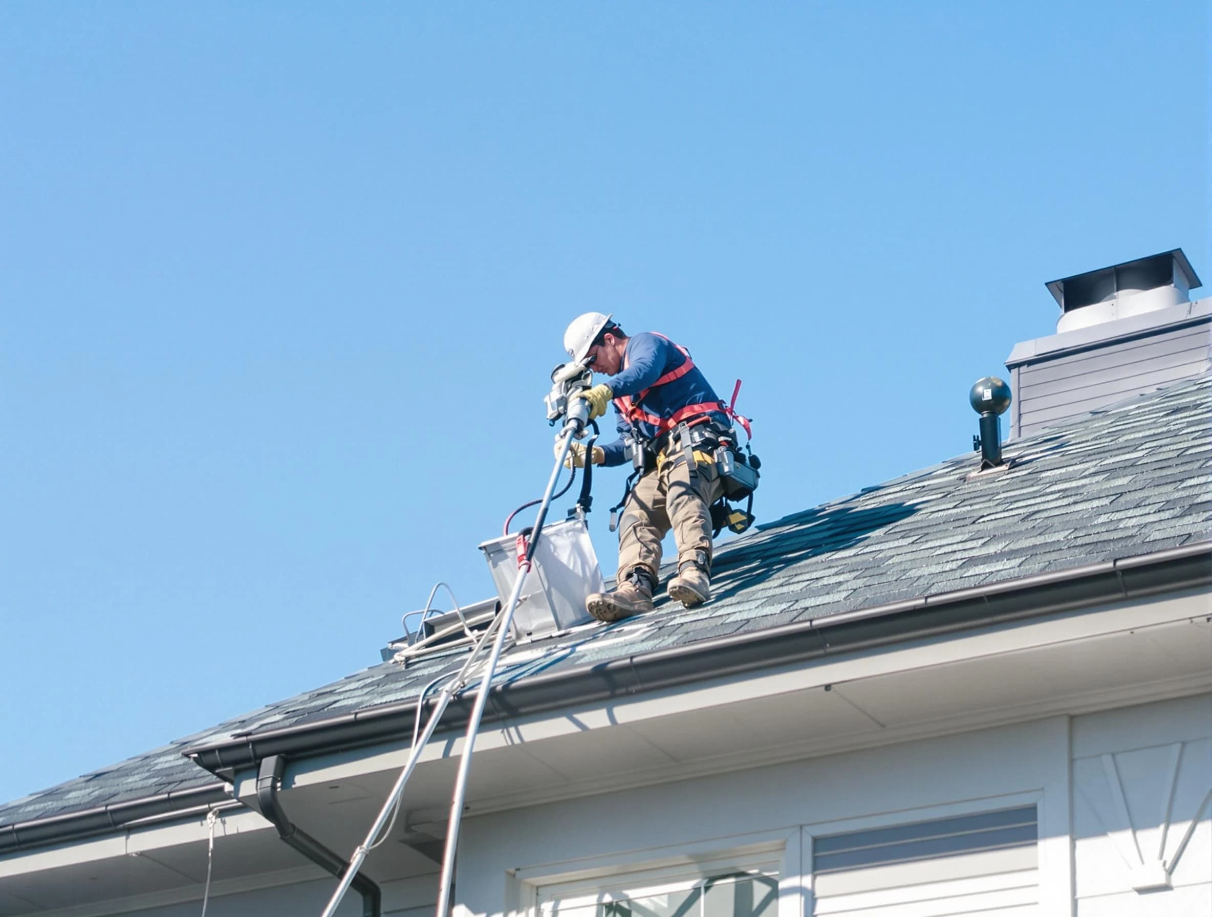 Layton Dryer Vent Cleaning certified technician cleaning a roof-mounted dryer vent system in Layton