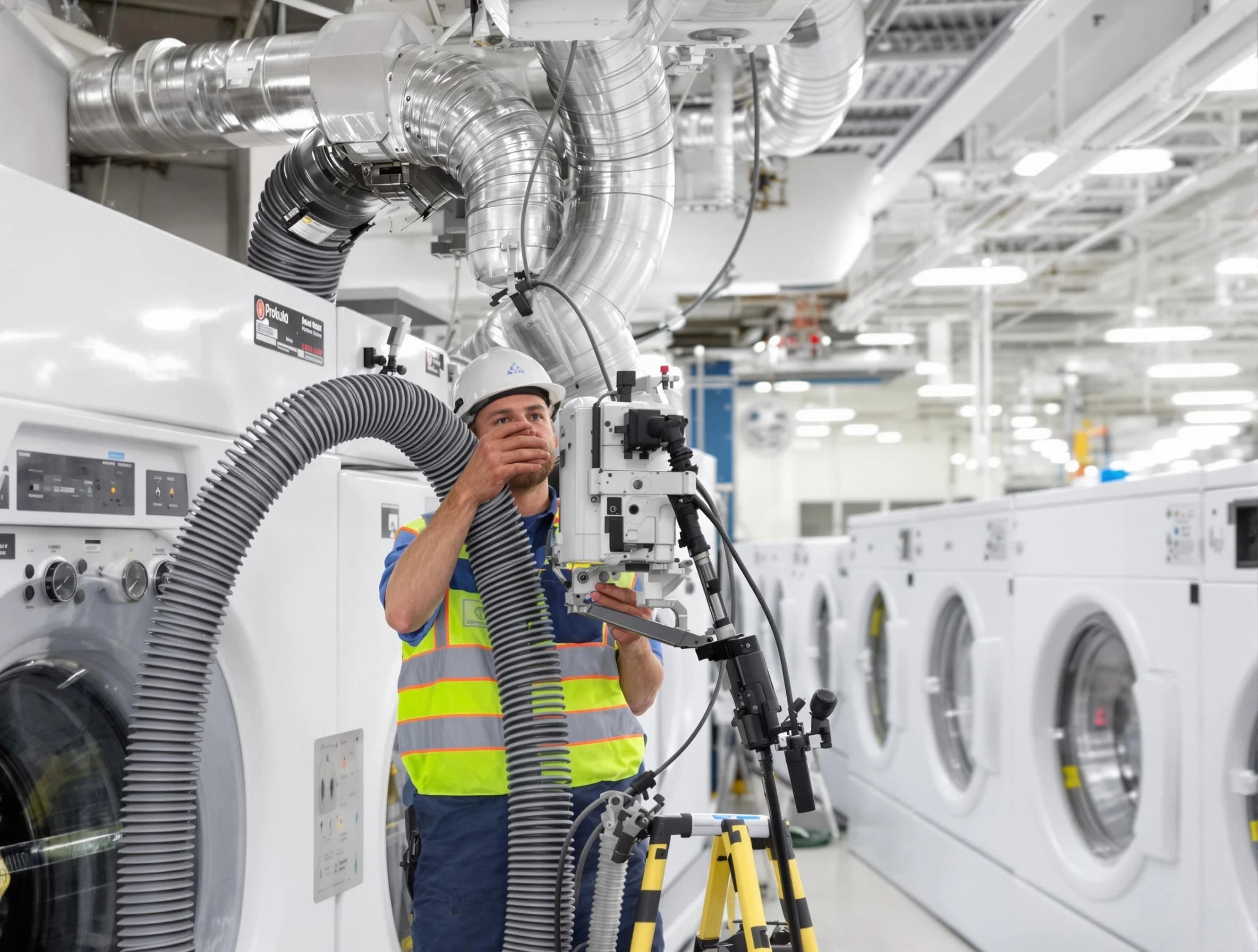 Layton Dryer Vent Cleaning team performing commercial-grade dryer vent cleaning at a business facility in Layton